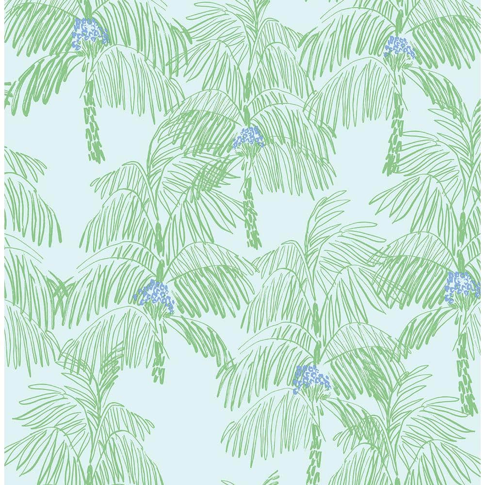Baby Blue and Seafoam Tropical Peel and Stick Wallpaper