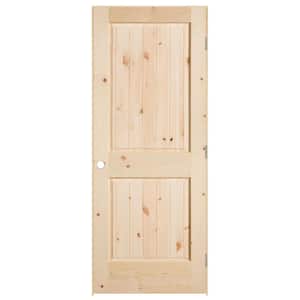 28 in. x 80 in. 2-Panel V-Groove Hollow-Core Smooth Unfinished Knotty Pine Single Prehung Interior Door