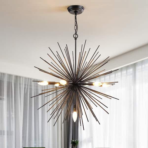 Maxax 7-Light 25.6 in. Black Farmhouse Sputnik Dimmable Chandeliers Dining Kitchen Ceiling Lights Foyer Bedroom Lighting