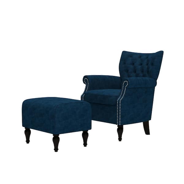 navy armchair and ottoman