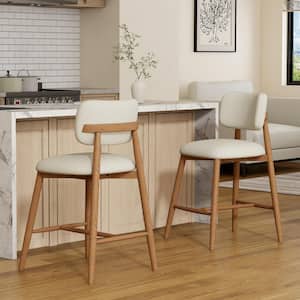 36.8 in. H Natural Rubber Wood Bar Stool with Beige Fabric Seat, Modern Counter Stool for Kitchen Island (Set of 2)