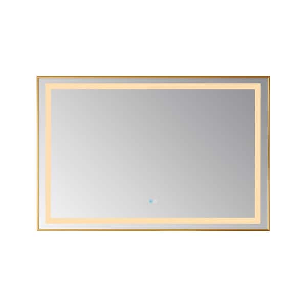 ROSWELL Teruel 36 in. W x 32 in. H Large Rectangular Aluminum Framed LED Wall Bathroom Vanity Mirror in Brushed Gold
