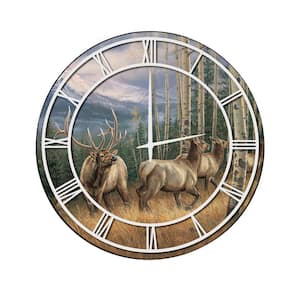 "Back Country Elk" Full Coverage Art and White Numbers Imaged Wall Clock