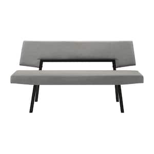 Gray and Black 63 in. with Back Bedroom Bench with Wooden Frame