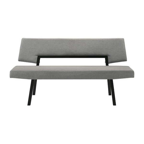 Benjara Gray and Black 63 in. with Back Bedroom Bench with Wooden Frame