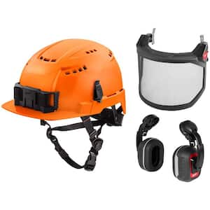 BOLT Orange Type 2 Class C Front Brim Vented Helmet Arborist Kit w/BOLT Stainless Steel Mesh Face Shield and Ear Muffs