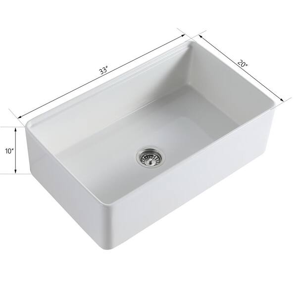 Unbranded - 33 in. L x 20 in. W Farmhouse/Apron Front Single Bowl White Ceramic Kitchen Sink with Accessories