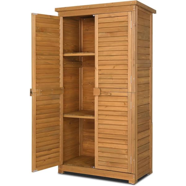 Phewnyzo 2.85 ft. x 1.53 ft. Wood Outdoor Storage Cabinet with 2 Lockable Doors, 3 Adjustable Shelves in Brown 4.36 sq. ft. Shed