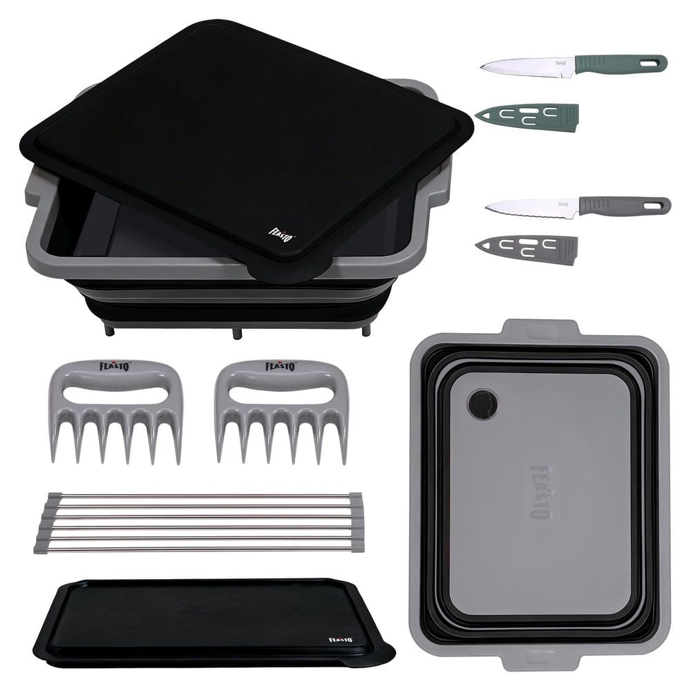 FEASTO 9-Piece Multifunctional Collapsible BBQ Prep Tub with