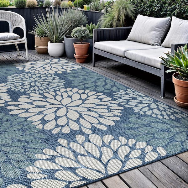 5' X 7' Ivory Or Teal Sea Creatures Indoor Outdoor Area Rug 5' X 7' Ivory Or Teal Sea Creatures Indoor Outdoor Area Rug