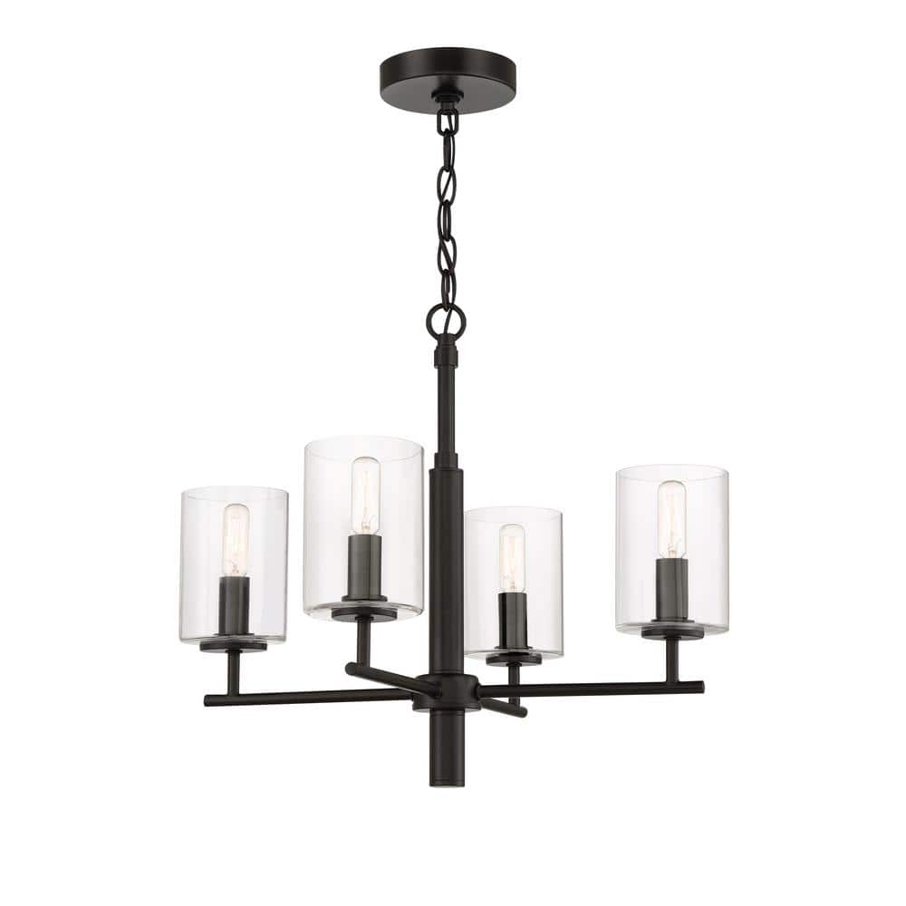 Hailie 4-Light Flat Black Chandelier with Clear Glass Shades