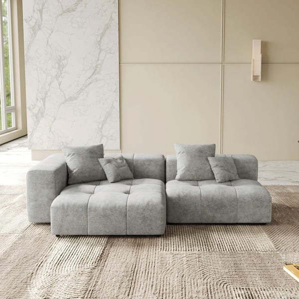 Minimalism Loveseat, 92 in. 2-Piece Linen Fabric Modular Sectional Sofa, Deep Seat Cloud Couch in Gray for Office