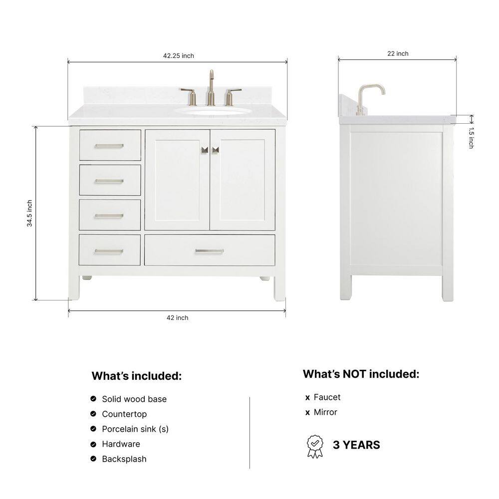 Cambridge 42" White Hardwood Freestanding Single Vanity Set