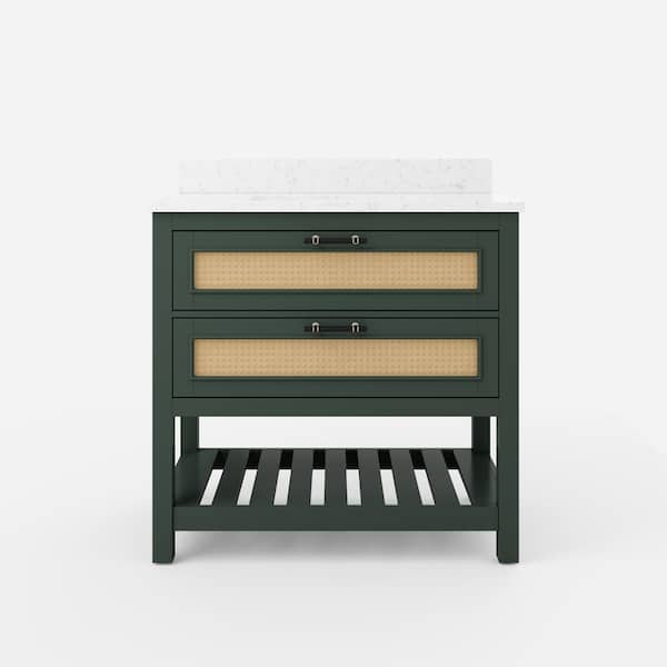 SCOTT LIVING Thurston 36 in. W x 20 in. D x 34.5 in. H Bathroom Vanity in Green w/ Quartz Vanity Top in White w/ White Basin