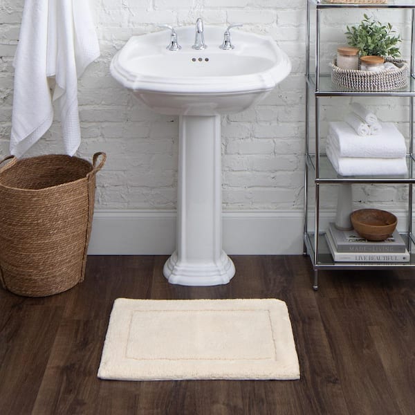 Regency Parchment 17 in. x 24 in. Beige Cotton Machine Washable Bath Mat