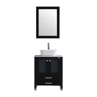 21.7 in. W x 24.00 in. D x 29.5 in. H Single Sink Bath Vanity in Black Cabinet with White Ceramic Top and Mirror
