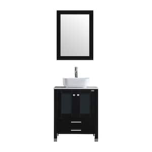 24 in. W x 21.7 in. D x 29.5 in. H Single Sink Bath Vanity in Black with White Top and Mirror