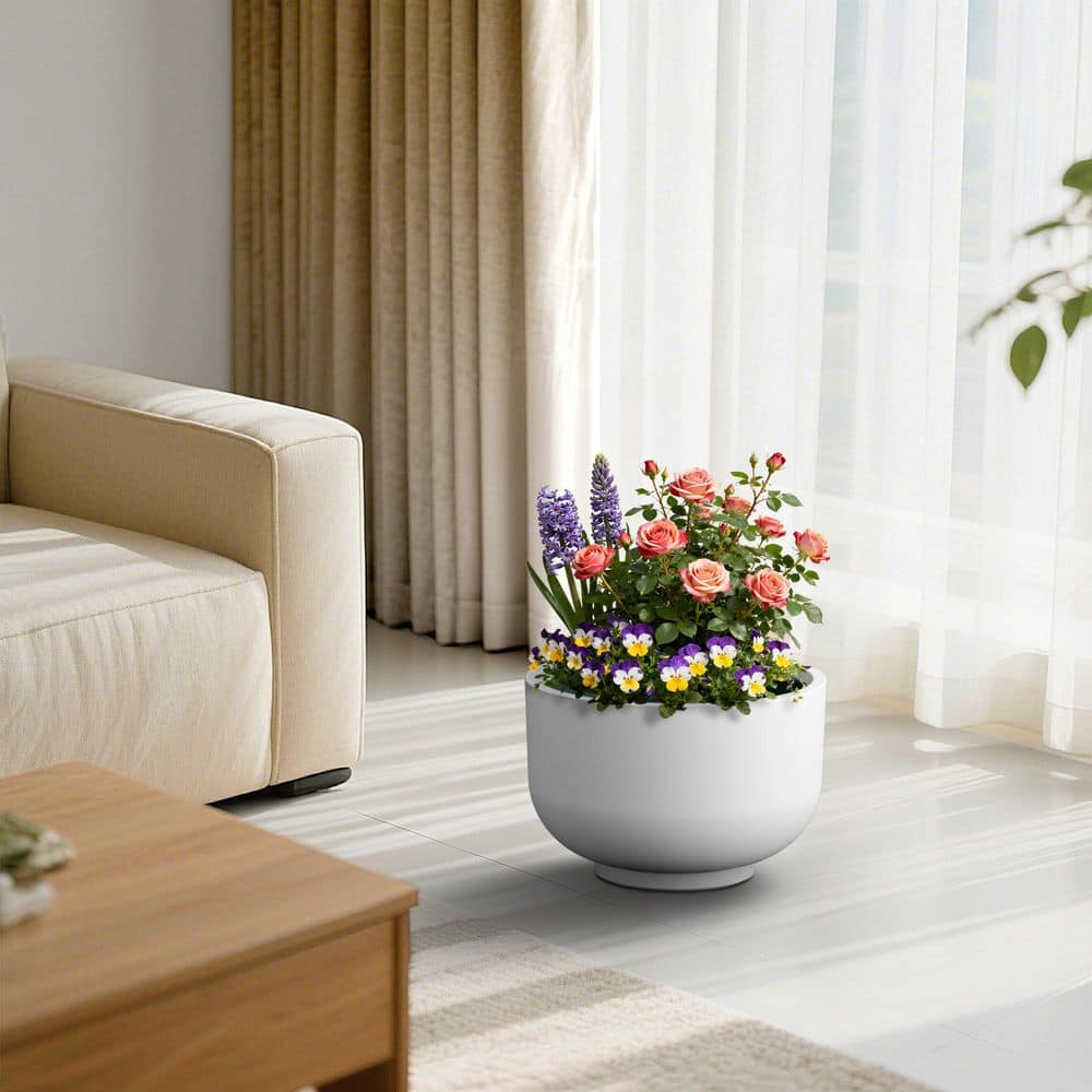 17.8 in. Dia. Concrete Pearl White Bowl Planter Medium Plant Pot with Drainage Hole, Smooth Weathered Concrete Finish price history on PriceWatchPro