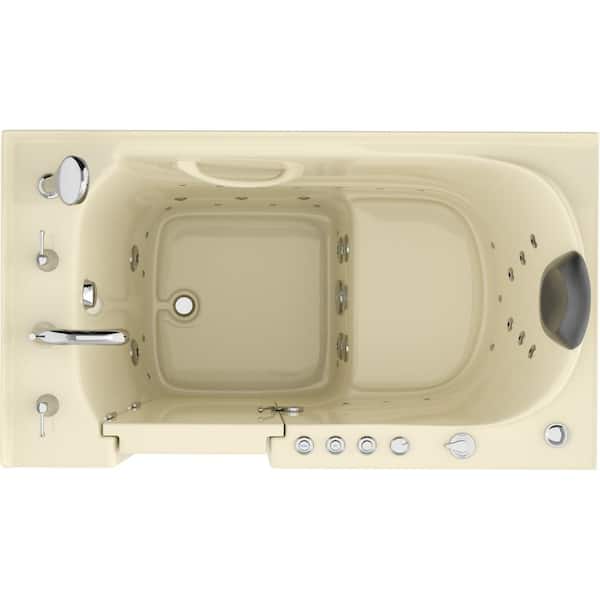 Safe Premier Series 30 in. L x 52 in. W Left Side Drain Combination Jetted Bathtub in Biscuit with Fast Fill Faucet Set