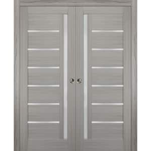 84 in. x 96 in. Single Panel Gray Solid MDF Sliding Door with Double Pocket Hardware