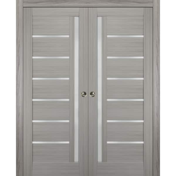 Sartodoors 36 in. x 96 in. Single Panel Gray Solid MDF Sliding Door with Double Pocket Hardware