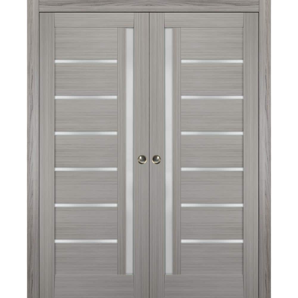 Assemble Required 72 in. x 80 in. Single Panel Gray Wood Solid MDF Sliding Door with Double Pocket Hardware price history on PriceWatchPro