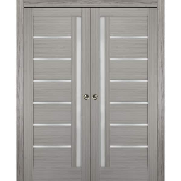 Sartodoors 72 in. x 84 in. Single Panel Gray Solid MDF Sliding Door with Double Pocket Hardware