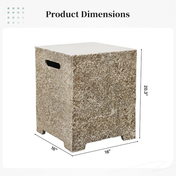 20 in. Beige Square Concrete Outdoor Propane Tank Cover, Outdoor Side Table