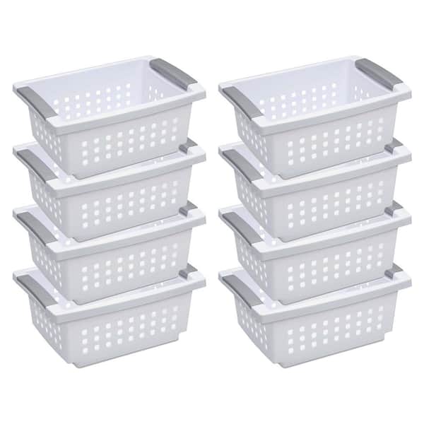 Sterilite 5.38 in. D x 8.63 in. W x 12.5 in. H White Small Stacking Basket with Titanium Accents (8-Pack)