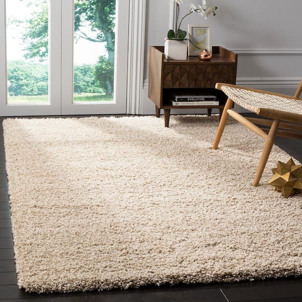 California Shag Beige Doormat 3 ft. x 5 ft. Solid Area Rug