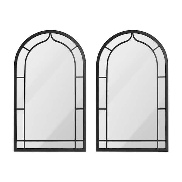 Glitzhome 19.69 in. W x 33.07 in. H Modern Medium Arch Framed Black Iron Gothic Glass Mirror (Set of 2)