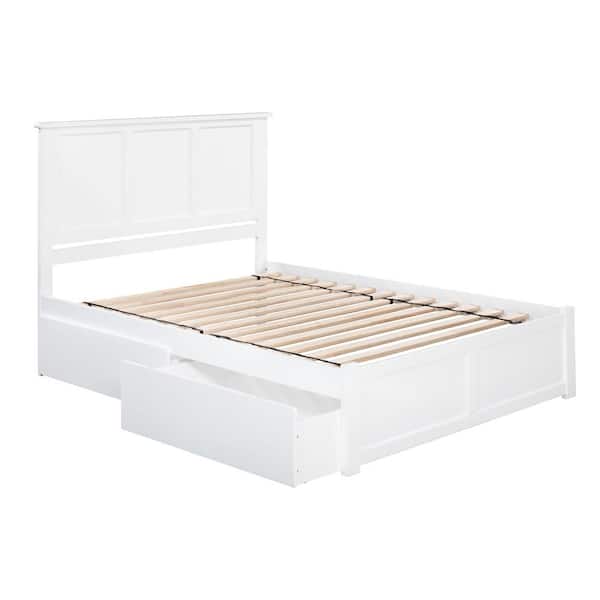 Atlantic Furniture Madison White Queen Platform Bed With Flat Panel Foot Board And 2 Urban Bed Drawers Ar8642112 The Home Depot