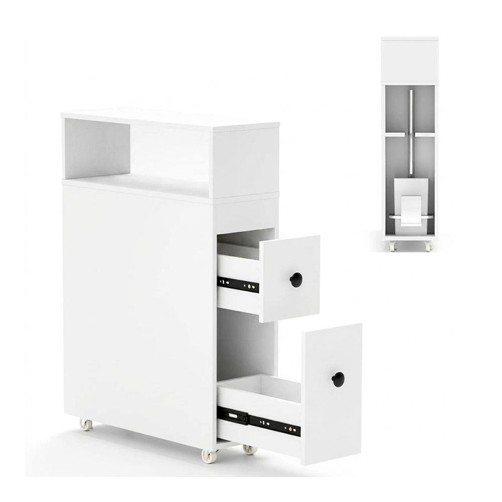Slim Rolling Bathroom Cabinet with 2 Deep Slide-Out Drawers Open Shelf and Toilet Brush Compartment price history on PriceWatchPro
