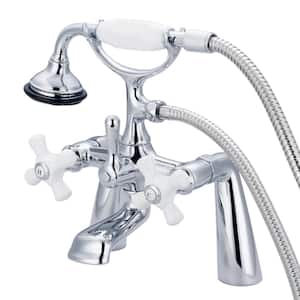 3-Handle Vintage Claw Foot Tub Faucet with Hand Shower and Porcelain Cross Handles in Triple Plated Chrome