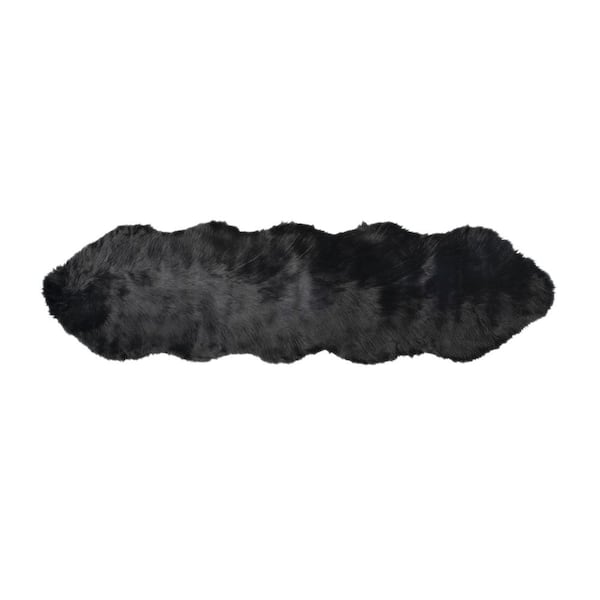 Luxe Faux Fur Gordon Black 2'x6' Double Faux SheepskinArea Rug