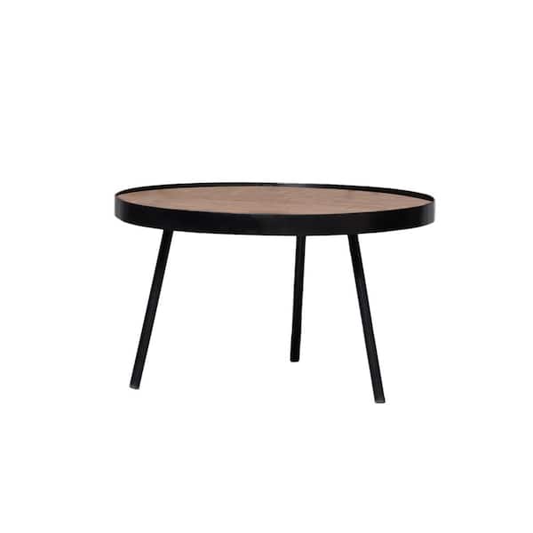 Manor Brook Lansan 30 in. Grain and Black Round Wood Coffee Table