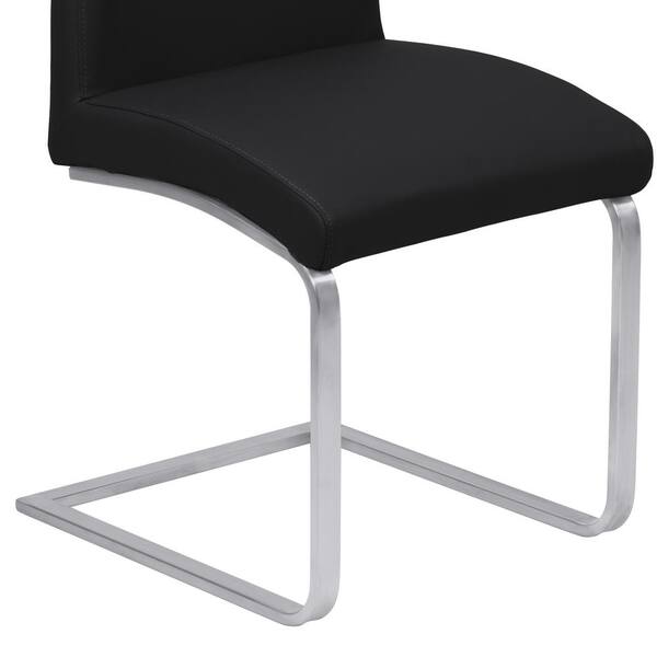 Armen Living Blanca 39 in. Black Faux Leather and Brushed