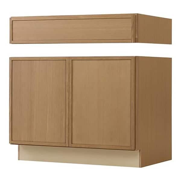 Leyton 36 in. W x 24 in. D x 34.5 in. H Ready to Assemble Plywood Slim Shaker Sink Base Kitchen Cabinet in White Oak