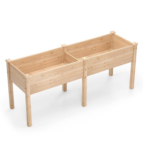ANGELES HOME 73 in. x 23 in. x 30 in. Wood Large Raised Garden Bed with Drainage Holes and 6 Supporting Legs-Natural