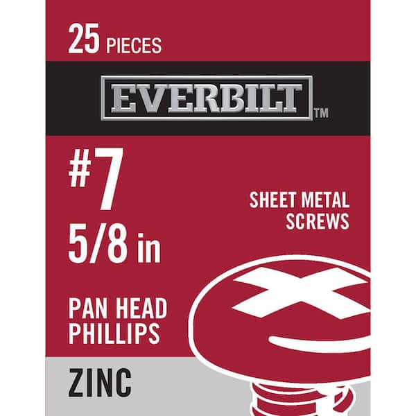 Everbilt #7 x 5/8 in. Zinc Plated Phillips Pan Head Sheet Metal Screw (25-Pack)