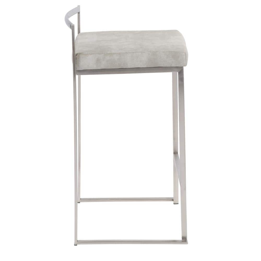 Set of 2 Light Gray Metal Counter Stools with Cushions