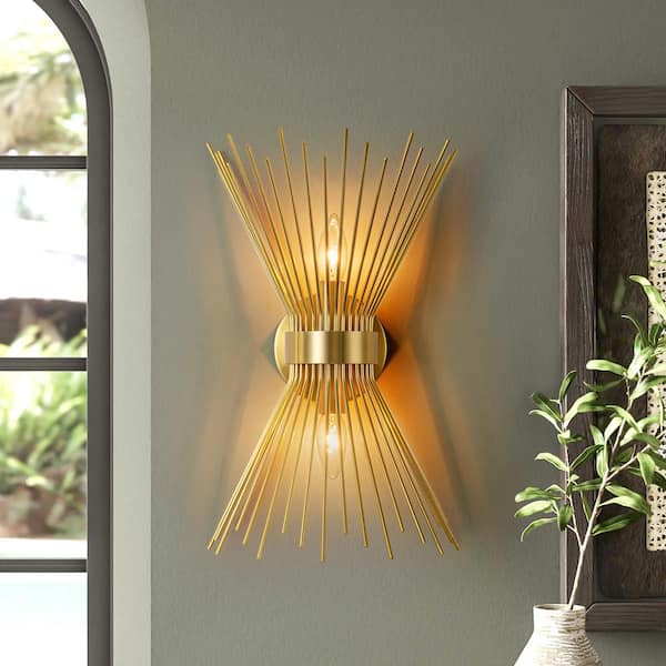 RRTYO 11.02 in. 2-Light Dimmable Brass Candle Vanity Light