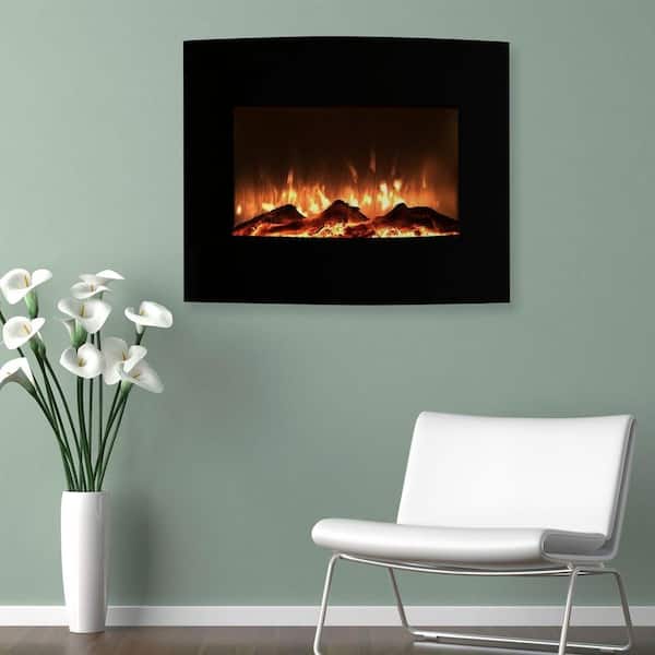 Northwest 25 in. Mini Curved Electric Fireplace with Wall and Floor Mount in Black