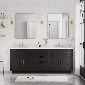 84 in. W Freestanding Wood Bath Vanity in Black, Carrara White Marble Top with Double Sink