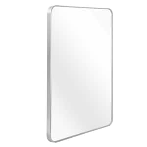 24 in. W x 36 in. H Silver Rectangle Brush Metal Framed Rounded Corner Vanity Mirror