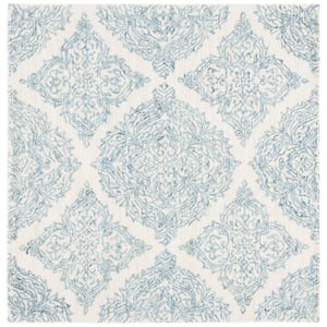Abstract Ivory/Blue 8 ft. x 8 ft. Floral Damask Square Area Rug
