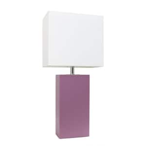 21 in. Purple Lexington Leather Base Table Lamp with White Fabric Shade