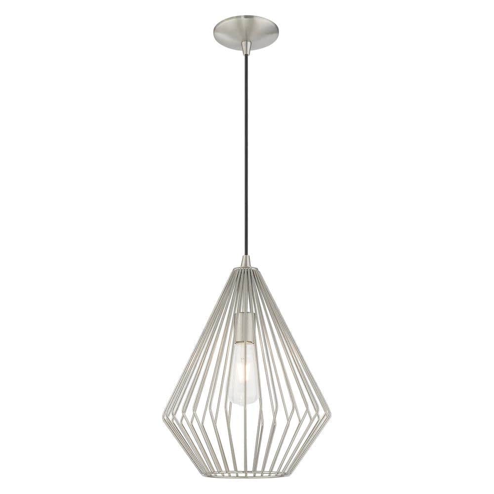 Contemporary Mini Pendant Light with Brushed Nickel Geometric Shade