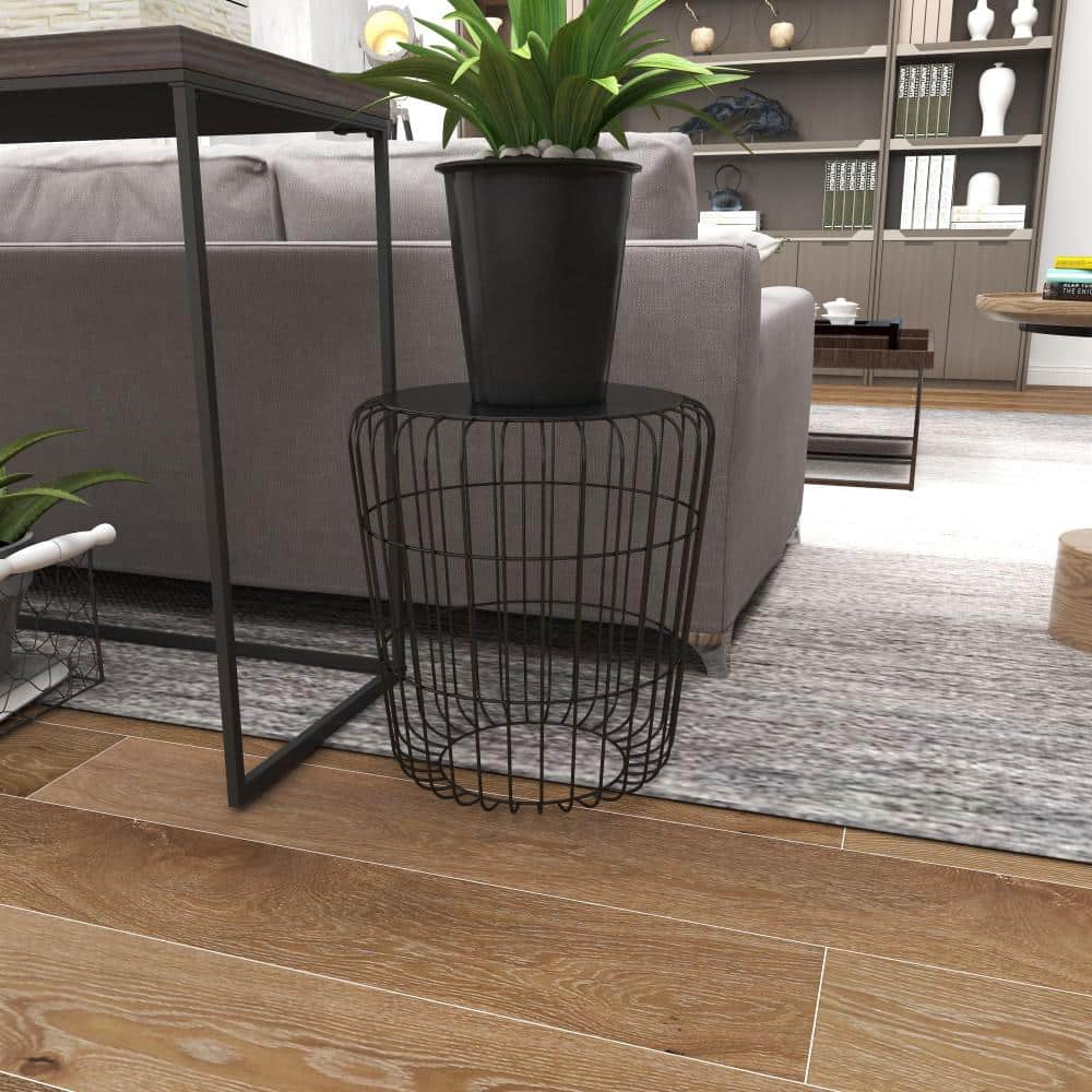 Black Round Metal Industrial Accent Table