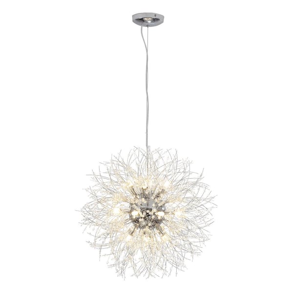 16-Light Chrome 25.5 in. Dandelion Firework Chandelier Crystal Starburst Pendant Light